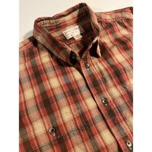 FILSON Wildwood Plaid Flannel Long Sleeve Button Shirt XL Tan Brown Red 10684